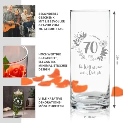 Runde Vase mit Gravur - 70. Geburtstag