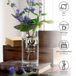 Runde Vase mit Gravur - 70. Geburtstag