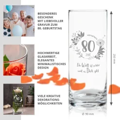 Runde Vase mit Gravur - 80. Geburtstag