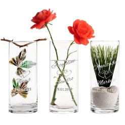 Runde Vase zur Hochzeit - Herzen Gravur