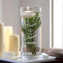 Runde Vase zur Hochzeit - Herzen Gravur