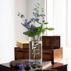 Runde Vase zur Hochzeit - Ringe Gravur