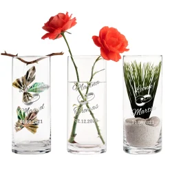 Runde Vase zur Hochzeit - Ringe Gravur
