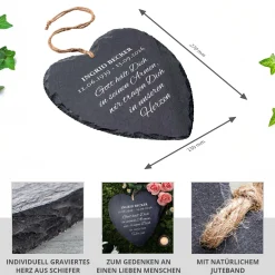 Schieferherz mit Gravur - Beileidsbekundung mit Personalisierung