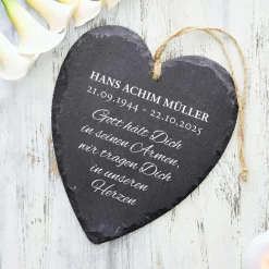Schieferherz mit Gravur - Beileidsbekundung mit Personalisierung