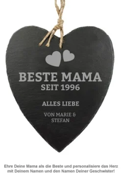 Schieferherz mit Gravur - Beste Mama von Herzen