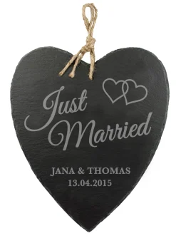 Schieferherz mit Gravur - Just Married