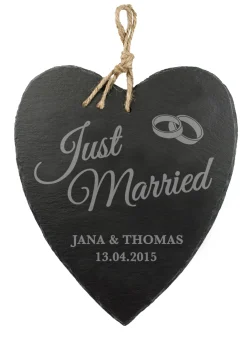 Schieferherz mit Gravur - Just Married