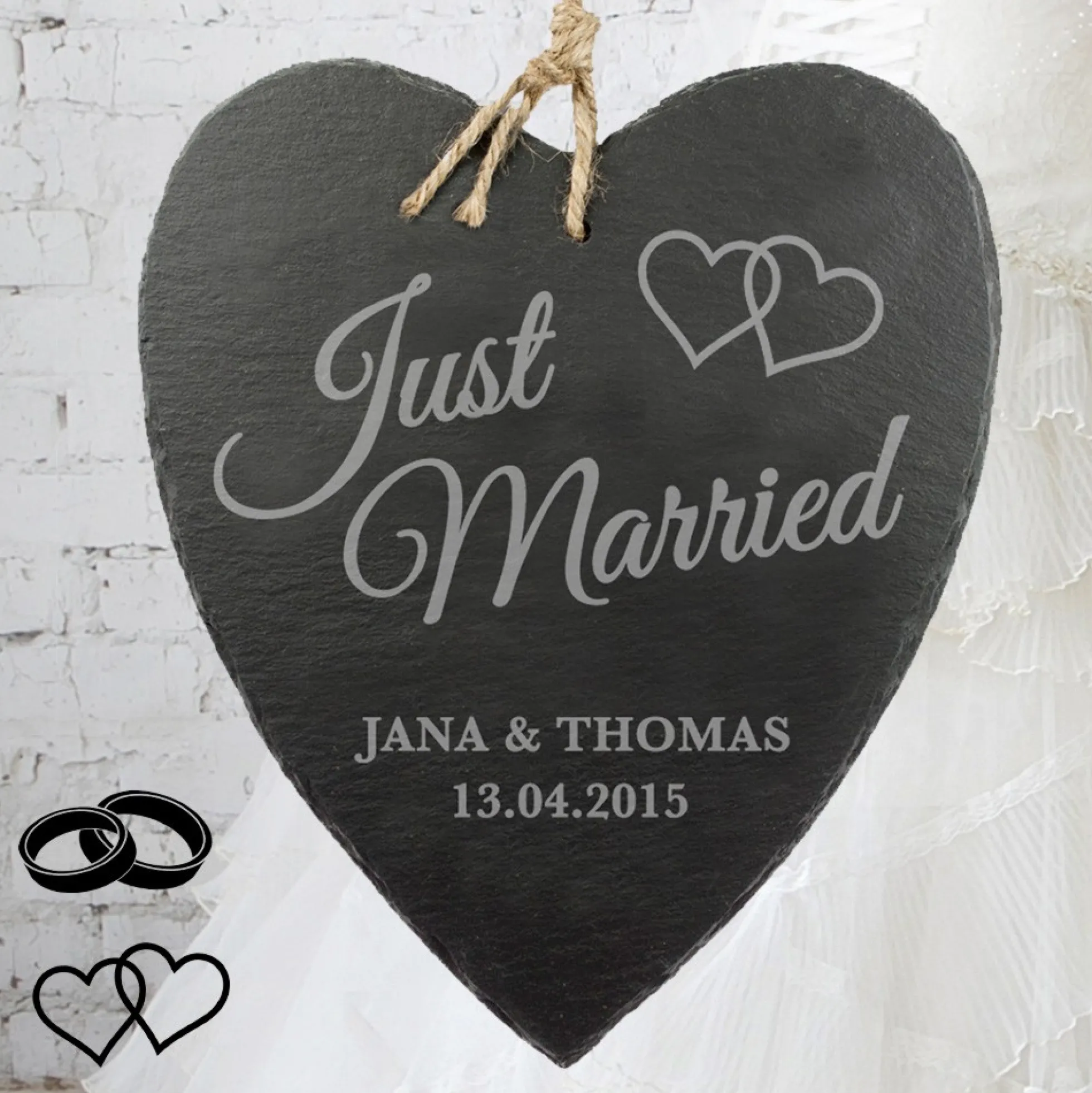 Schieferherz mit Gravur - Just Married