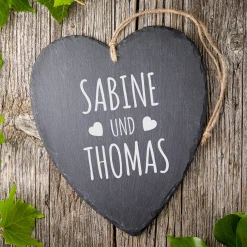 Schieferherz mit Gravur - Liebesherzen