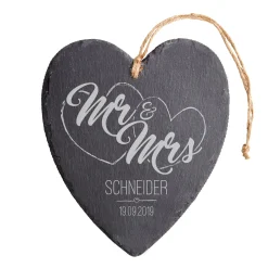 Schieferherz mit Gravur - Mr and Mrs
