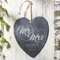 Schieferherz mit Gravur - Mr and Mrs