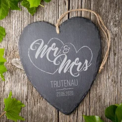 Schieferherz mit Gravur - Mr and Mrs