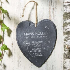 Schieferherz mit Gravur - Trauerspruch mit Personalisierung