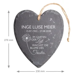 Schieferherz mit Gravur - Trauerspruch mit Personalisierung