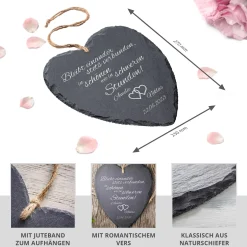 Schieferherz zur Hochzeit - personalisiert