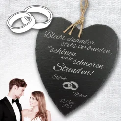 Schieferherz zur Hochzeit - personalisiert
