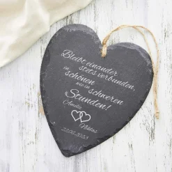 Schieferherz zur Hochzeit - personalisiert