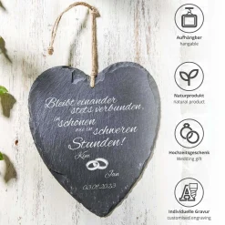 Schieferherz zur Hochzeit - personalisiert