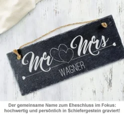 Schiefertafel mit Gravur - Mr and Mrs
