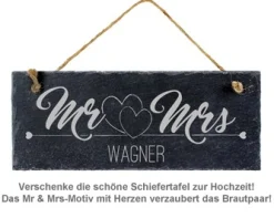 Schiefertafel mit Gravur - Mr and Mrs
