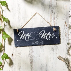 Schiefertafel mit Gravur - Mr and Mrs