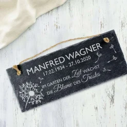 Schiefertafel mit Gravur - Trauerspruch mit Personalisierung