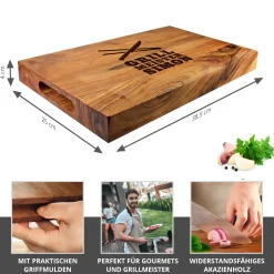 Schneideblock Akazie mit Griffmulden - Grillmeister Gravur