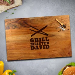 Schneideblock Akazie mit Griffmulden - Grillmeister Gravur