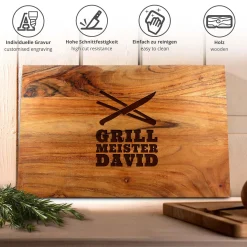 Schneideblock Akazie mit Griffmulden - Grillmeister Gravur