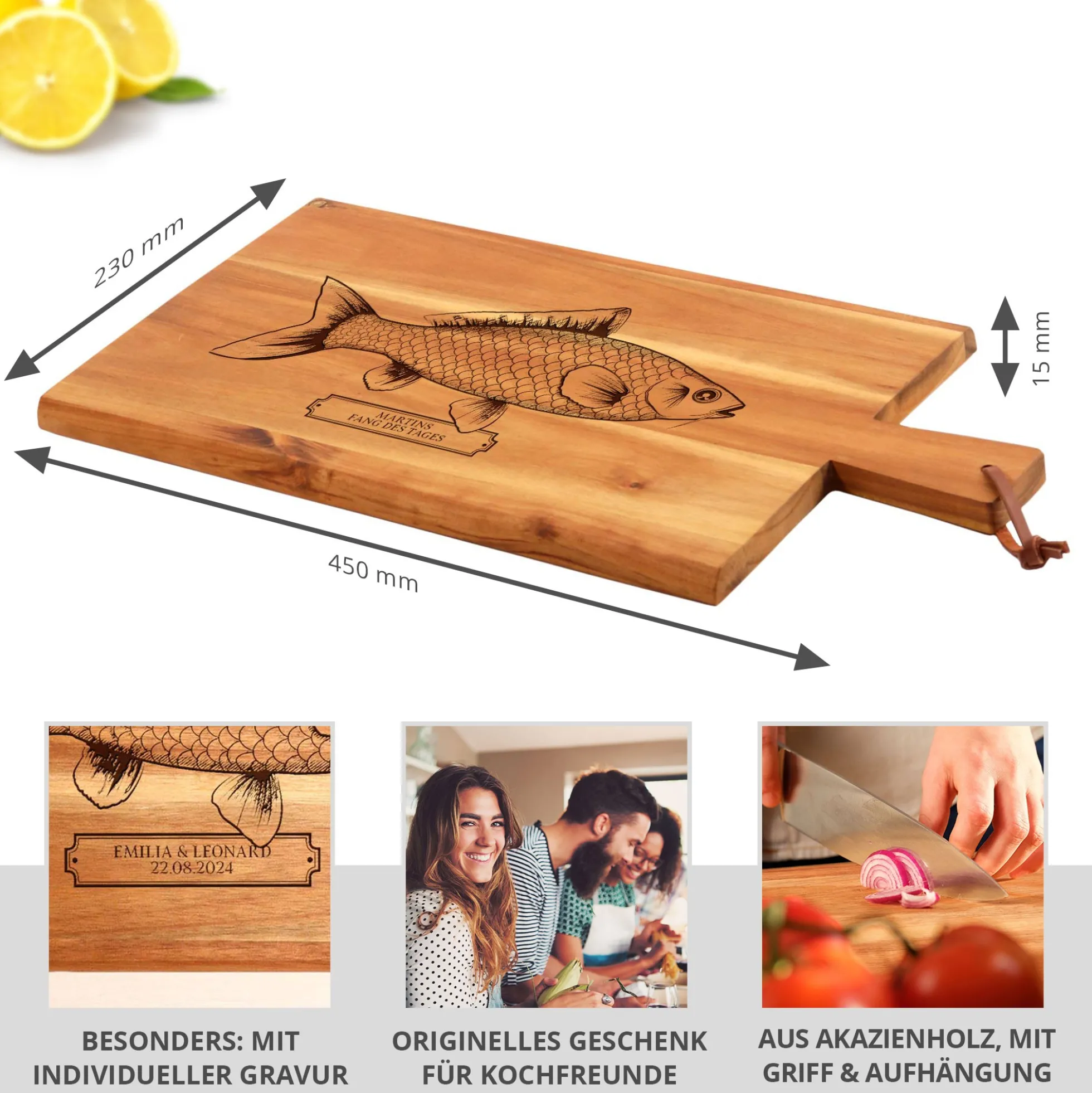 Schneidebrett mit Griff - Fisch - Personalisiert