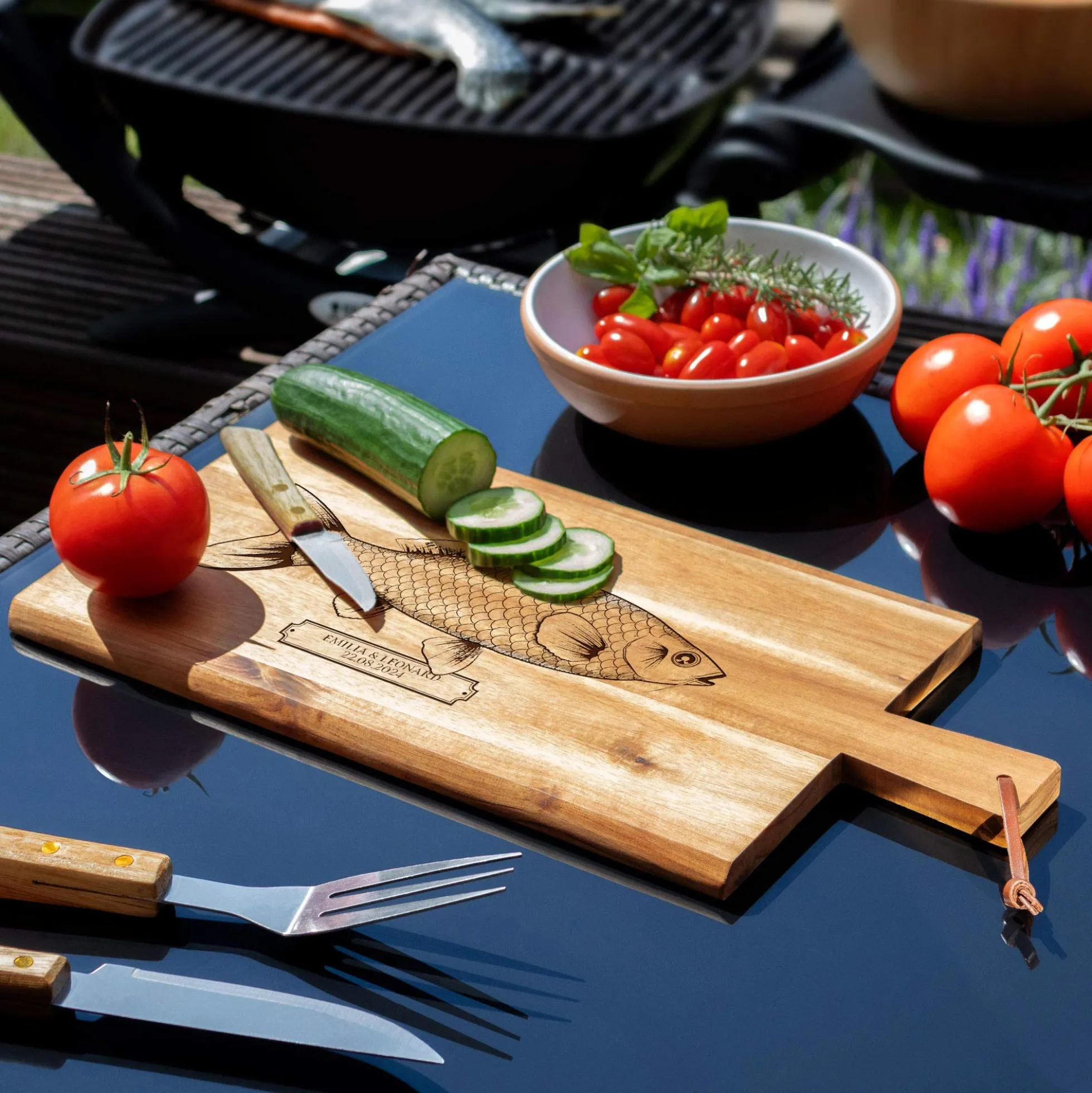 Schneidebrett mit Griff - Fisch - Personalisiert
