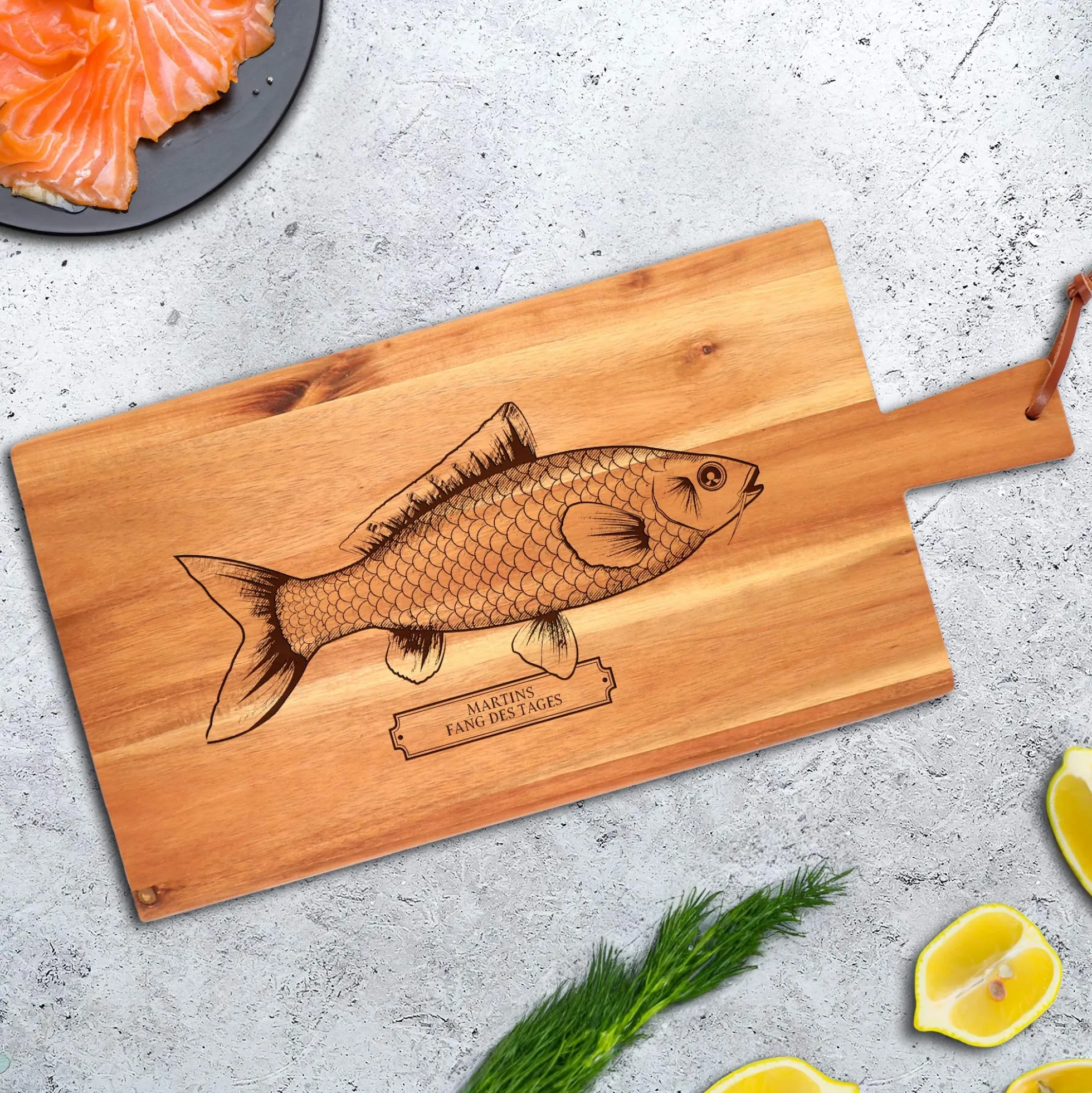 Schneidebrett mit Griff - Fisch - Personalisiert