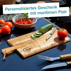 Schneidebrett mit Griff - Kompass Gravur