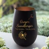 Schwarzes Windlicht mit Gravur Trauerblume - Bronze