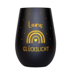 Schwarzes Windlicht mit Gravur - Glückslicht