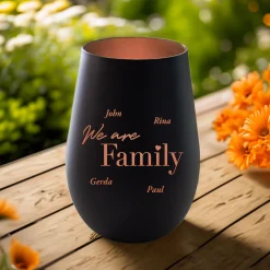 Schwarzes Windlicht mit Gravur Family - Bronze