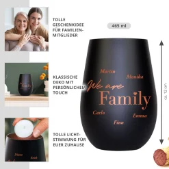 Schwarzes Windlicht mit Gravur Family - Bronze