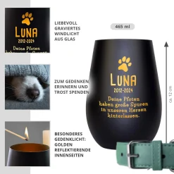Schwarzes Windlicht zur Trauer - Hund