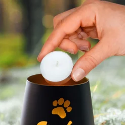Schwarzes Windlicht zur Trauer - Katze