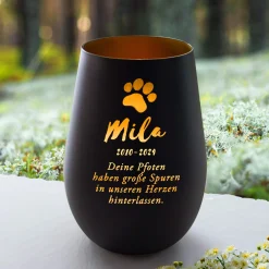 Schwarzes Windlicht zur Trauer - Katze
