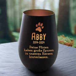 Schwarzes Windlicht zur Trauer für Hund - Bronze