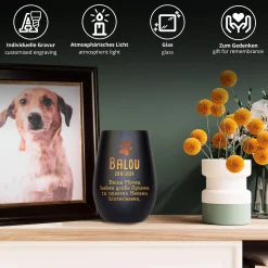 Schwarzes Windlicht zur Trauer für Hund - Bronze