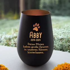 Schwarzes Windlicht zur Trauer für Hund - Bronze