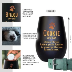 Schwarzes Windlicht zur Trauer für Hund - Bronze