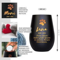 Schwarzes Windlicht zur Trauer für Katze - Bronze