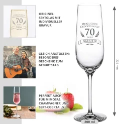 Sektglas zum 70. Geburtstag