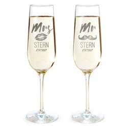 Sektgläser - Mr and Mrs mit Motiv und Namensgravur