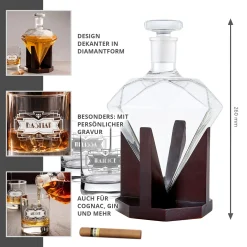Set mit Diamant Karaffe und 2 Whiskygläsern mit Gravur