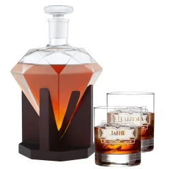 Set mit Diamant Karaffe und 2 Whiskygläsern mit Gravur